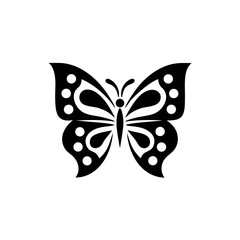 Stylized black and white butterfly with wing details on transparent background silhouette