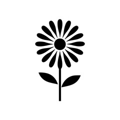 Illustration of a simple black and white daisy flower on transparent background silhouette