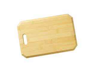 Wooden cutting board isolated PNG on transparent background, kitchen utensil for food preparation and serving purposes