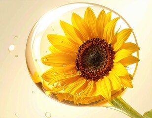 Sunflower in a clear oil sphere
