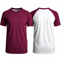 Burgundy and white crewneck t-shirt, front and back view