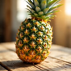 Whole fresh pineapple with spiky skin and vibrant green leaves