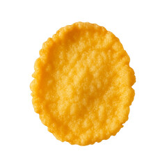 Single crispy cornflake cereal piece floating isolated