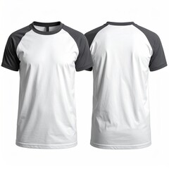 Blank white t-shirt with dark gray raglan sleeves, front and back views (2)