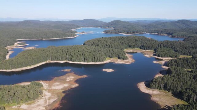 Aerial view of Shiroka polyana (Wide meadow) Reservoir, Pazardzhik Region, Bulgaria