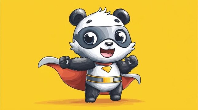 Cute Superhero Panda Cartoon Illustration