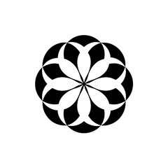 Elegant black floral design element with geometric petals in a modern, minimalist style for backgrounds