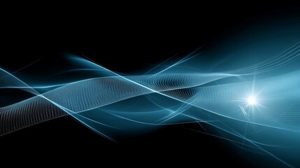 Teal Curves Create Flowing Data Stream with Particle Cloud for Digital Technology Use
