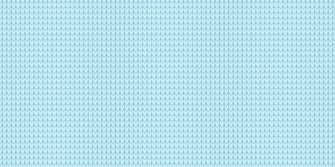 Delicate blue knitted texture background. Winter snowy template. Cozy atmospheric embroidered blanket, vector graphic