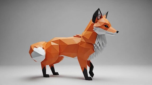 Animation sequence showing a low poly fox model in various poses and angles in a minimal studio