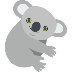 Cute Cartoon Koala Illustration With Yellow Eyes And Grey Fur On Transparent Background