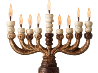 An Elegant Menorah with Flickering Flames: A Symbol of Light, Tradition, and Joy During Celebrations and Festivals isolated on transparent background 