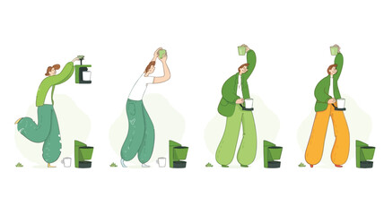 Person making coffee in stages from preparation to enjoyment with a modern coffee maker