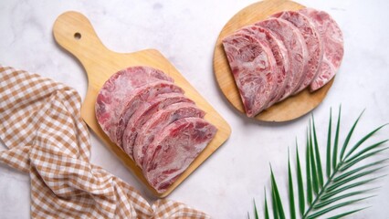 Sliced Wagyu Beefs on Wooden Boards