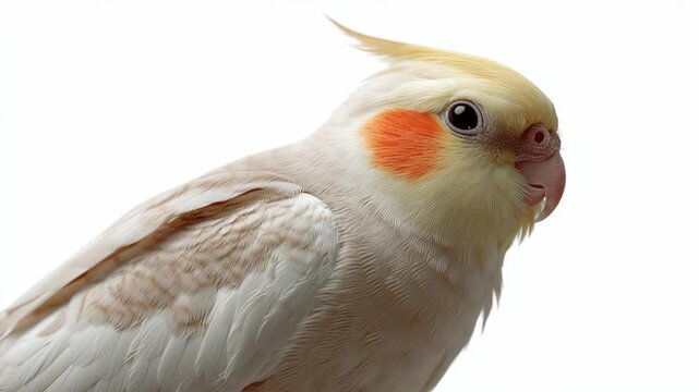 Colorful cockatiel preens its feathers in a bright and clean setting