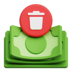 Delete Pile Of Money 3D Icon Isolated On The Transparent Background