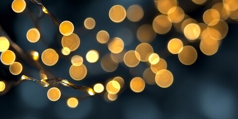 Abstract Golden Light Background Illuminating Darkness with Shining Garlands and Holiday Dots