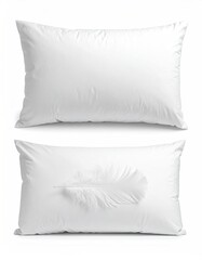 Two white pillows, one plain, one with a feather