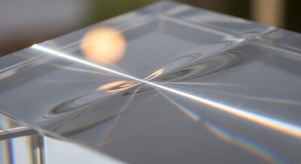 Intricate Light Refraction Patterns Through a Crystal Block Experiment