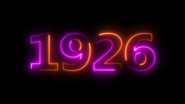 Glowing neon 1926 happy new year 1926 animated text new year on black background. Abstract 1926 neon text animation,
