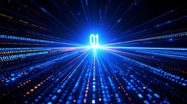 Digital data stream binary code technology background futuristic cyberspace network connection