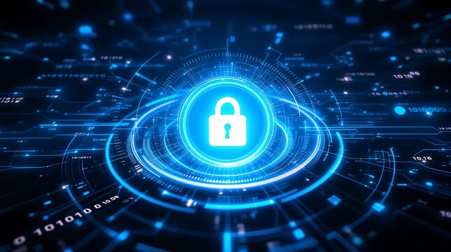 Cyber security concept digital lock technology data protection and network firewall system future