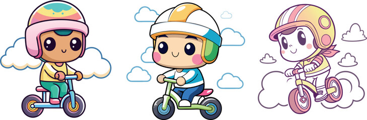 Cute Cartoon Kids Riding Bikes and Motorcycles Graphic Bundle
