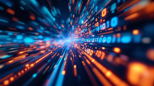 Abstract binary code data stream technology background digital network technology concept art design