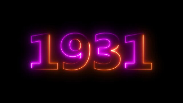 Glowing neon 1931 happy new year 1931 animated text new year on black background. Abstract 1931 neon text animation,