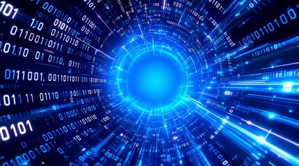 Binary code data stream tunnel background for technology and digital transformation concept design