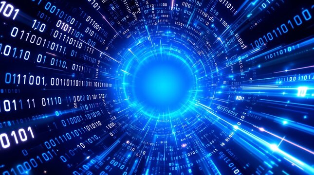 Binary code data stream tunnel background for technology and digital transformation concept design