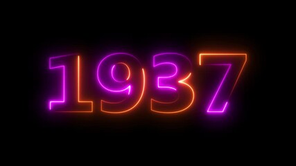 Glowing neon 1937 happy new year 1923 animated text new year on black background. Abstract 1937 neon text animation, - Powered by Adobe