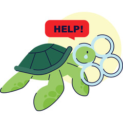 Green Sea Turtle Caught in Plastic Rings Distress Call for Help Transparent Background Environmental Pollution Marine Life Danger