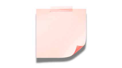   Blank Pink Sticky Note with Curled Corner and Taped Top Isolated on White