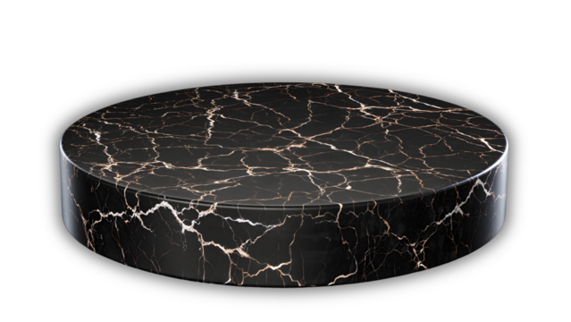  Luxurious 3D Render Black Marble Podium with Gold Veining Isolated on White  