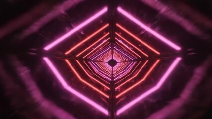 Abstract tunnel with red and pink neon lights receding into darkness - Powered by Adobe