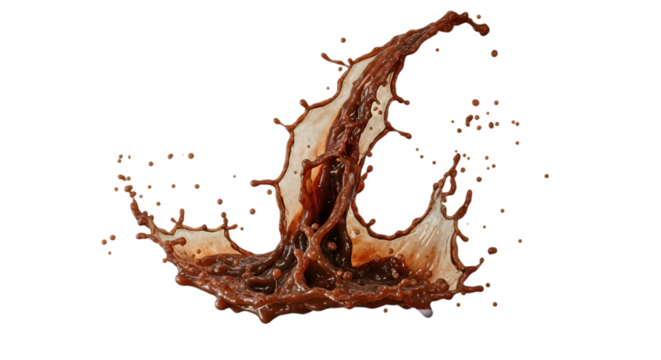 Dynamic chocolate splash explosion isolated on transparent background