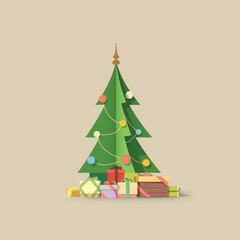 a christmas tree with gifts and bright decorations