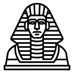 Egyptian pharaoh icon in black outline style ancient civilization symbol