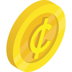 Golden Coin With A Cent Symbol In A Simple Perspective Isolated On A Transparent Background
