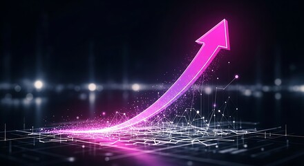 Stunning Neon Arrow Rising Above Digital Graphs Showing Growth Success