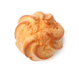 Fresh tasty profiterole isolated on white, top view. Delicious dessert