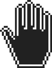 Pixel art hand cursor retro black and white computer icon, digital pointer symbol for web, selection, interface, design