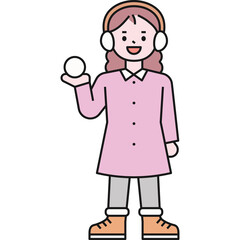 Cute Young Girl Wearing Pink Winter Dress and Ear Muffs Holding Snowball Ready for Play on Transparent Background