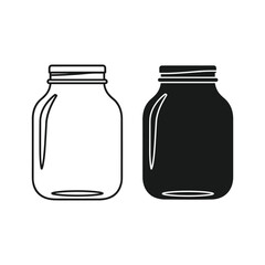Two mason jar icons, one outline and one solid silhouette