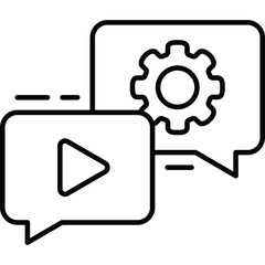 Conceptual Outline of Digital Media Playback and System Settings Represented by Speech Bubbles and a Gear Icon on a Transparent Background