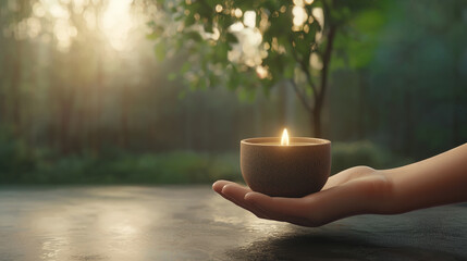 Serene Candlelight in a Natural Setting Capturing Calmness and Peaceful Moments of Reflection and Relaxation