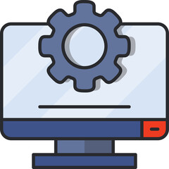 Computer Monitor Displaying Gear Icon Symbolizing Settings Configuration System Update And Technical Support On A Clean Transparent Background With Minimalist Flat Design And Soft Gray Lighting