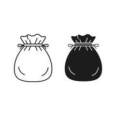Two money bag icons, outline and solid style, isolated on