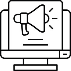 Digital Megaphone Announcement Icon Displayed on a Computer Screen Against a White Background Representing Online Marketing and Promotion